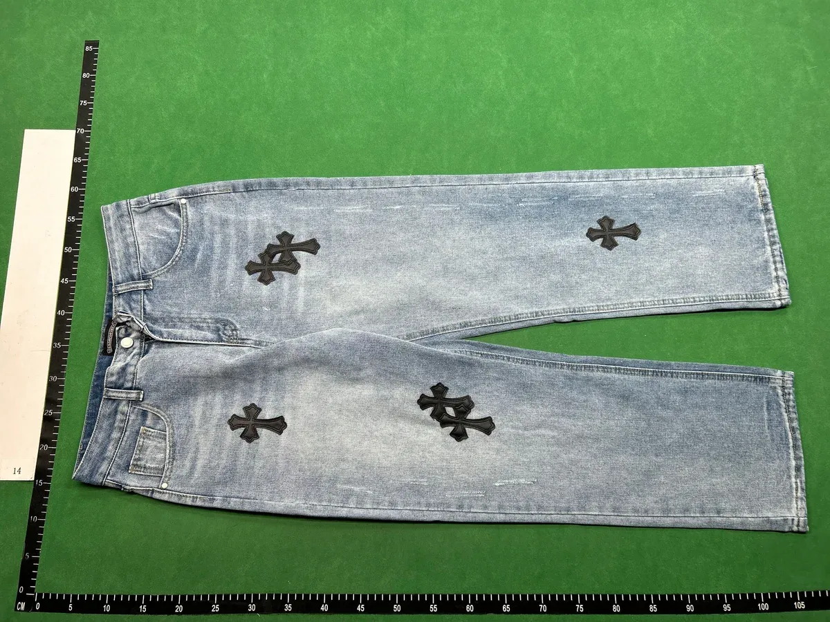 Chrome Hearts Cross Applique Light Wash Jeans QC photo