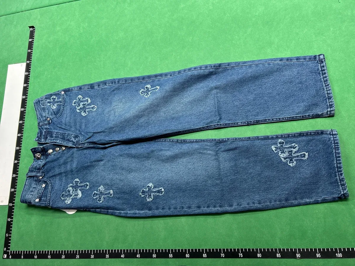 Chrome Hearts Cross Applique Light Wash Jeans QC photo